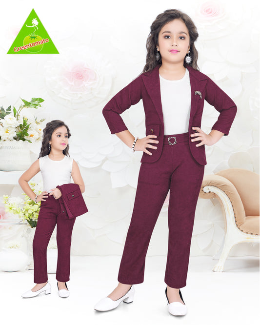 Girl's Coord Set Maroon Color